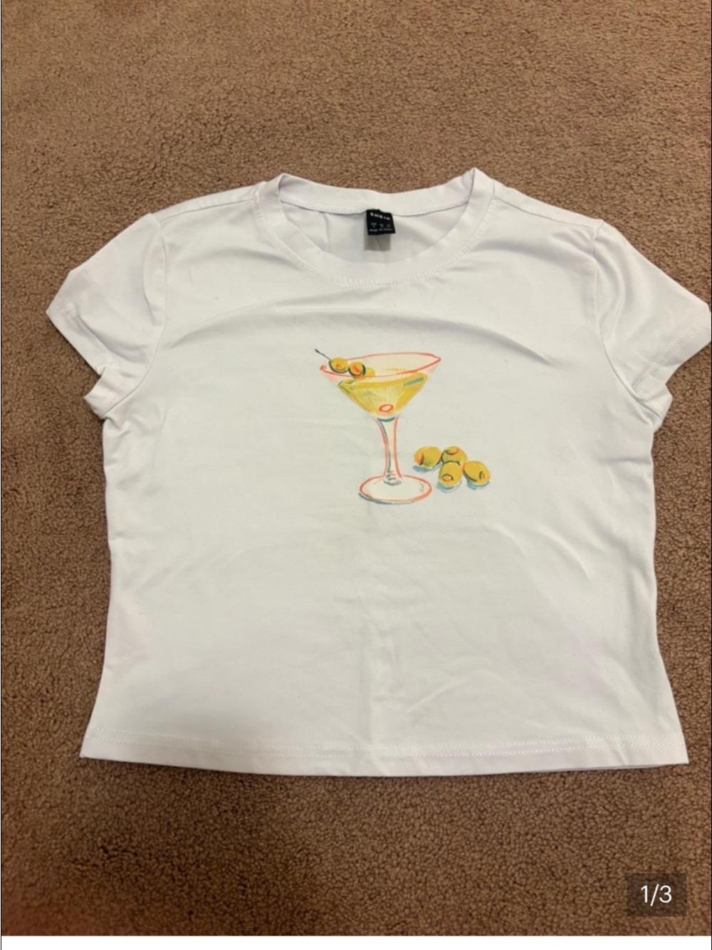 3 for $14 SHEIN White Short-Sleeve Tee Martini Graphic size small